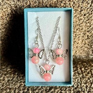 Rose Quartz Angel Gemstone Sterling Silver Jewelry Set (Handmade)